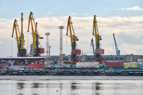 Preview: Harbor cranes, container ship terminal, cargo container yard