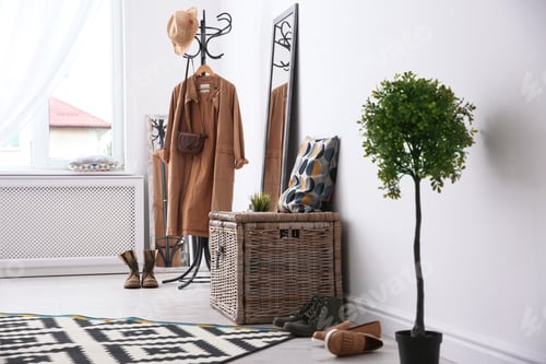 Preview: Stylish hallway interior with mirror and rack