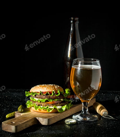 Preview: Burger with beer.