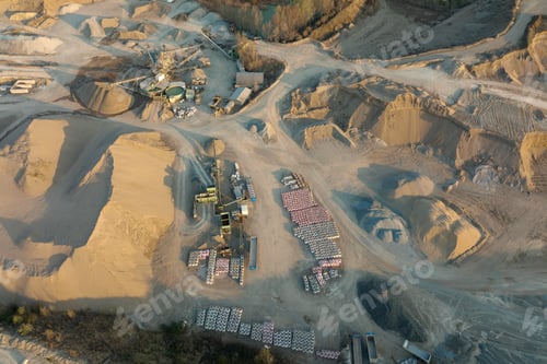 Preview: Aerial view of open pit mining site of limestone materials extraction for construction