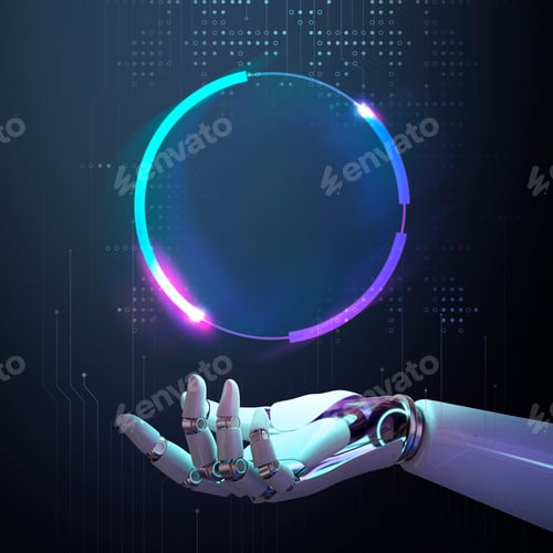 Preview: AI robot frame technology, abstract futuristic tech design with blank space