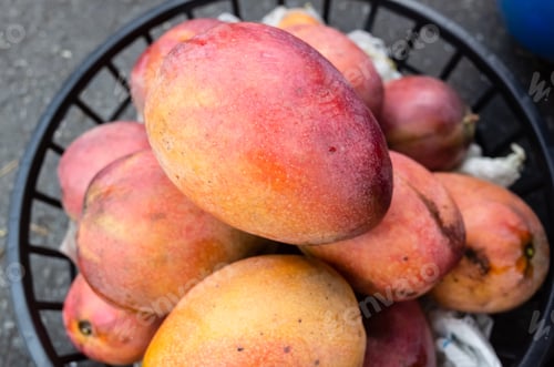 Preview: Stacks Of Mango Fruits In A Basket At Traditional Marketplace, Taiwan