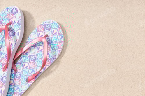Preview: Summer background with fashion flip flops on beach sand background