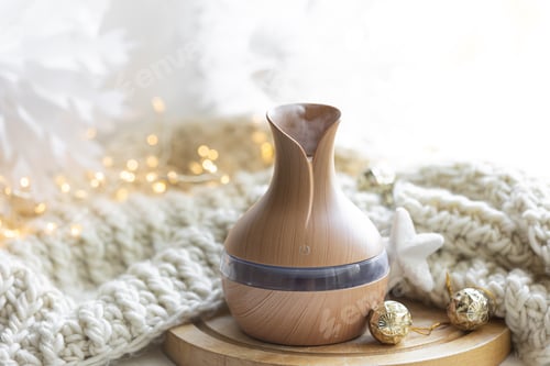 Preview: Christmas still life with an aroma diffuser for moisturizing the air, copy space.