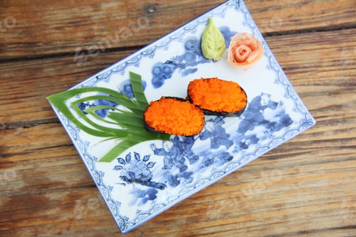 Preview: Ebiko Sushi Isolated In White Background