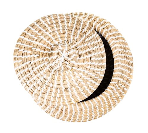Preview: top view of moroccan basket with ajar lid isolated