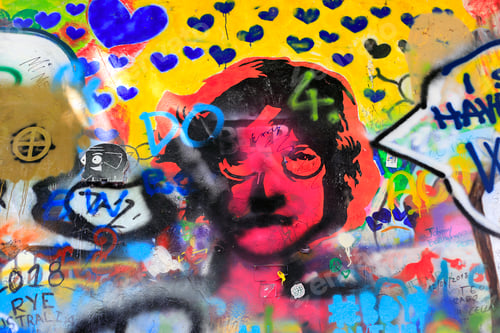 Preview: Detail of John Lennon's wall with graffiti in Prague
