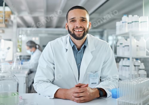 Preview: Research, science and innovation scientist portrait for trust, healthcare, pharmaceutical or medica