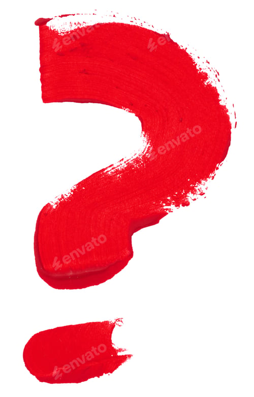 Preview: Brush drawn question mark with red watercolor paint, white isolated background