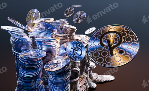 Preview: Cryptocurrency Polka DOT golden coins spilling on the table
