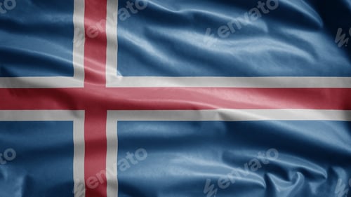 Preview: Icelandic flag waving in the wind. Iceland banner blowing soft silk.