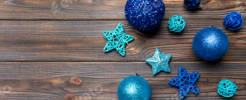 Preview: Top view Banner of festive winter composition on wooden background with empty space