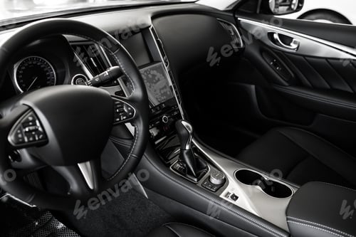 Preview: details of stylish car interior, leather interior