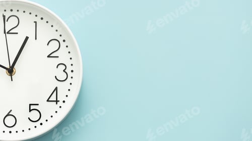 Preview: Clock on a blue background, the concept of time management, time planning. Web banner, free space.