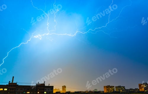 Preview: The lightning above the city. evening night time