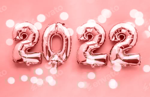 Preview: 2022 new year shiny foil balloon numbers on pink background