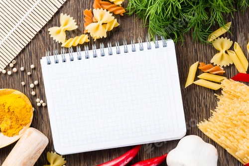 Preview: Recipe Book with Spices, Pasta, and Fresh Herbs