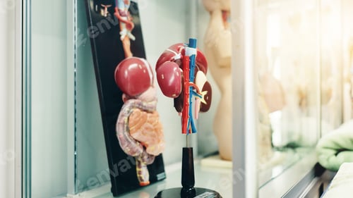Preview: Medical school, research and heart model for study, wellness and clinic in science or healthcare. C