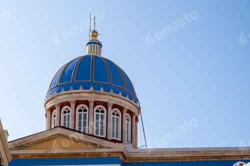 Preview: Agios Nikolaos under view of Greek Orthodox Church at Ermoupolis Syros island, Cyclades Greece.