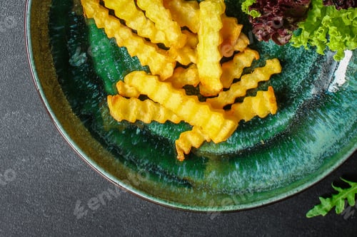 Preview: French Fries And Sauce (Delicious Snack, Fast Food, Deep Fried Potatoes) Menu Concept. Food