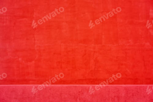 Preview: The Plastered Wall Of Red Color With The Lower Border And A Thin Crack For An Empty Background Or