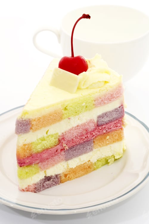 Preview: Colorful Cake Slice with a Cherry Topping