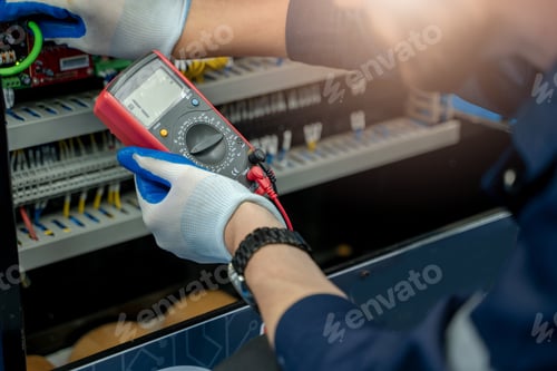 Preview: Electrician engineer work tester measuring voltage.