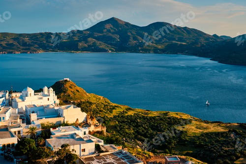 Preview: View of Plaka village on Milos island on sunset in Greece