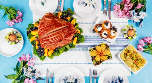 Preview: Festive Easter Table Setting with Ham and Treats