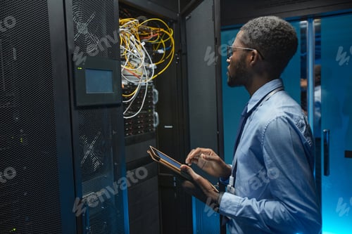 Preview: African American Data Engineer in Server Room