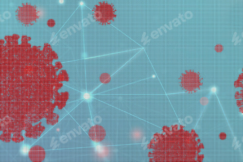 Preview: Red coronavirus cells on a blue background illustration