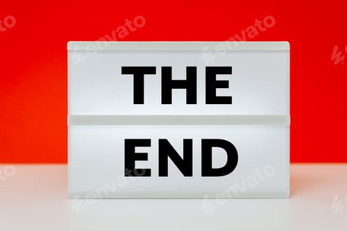 Preview: The end text on white box and red background