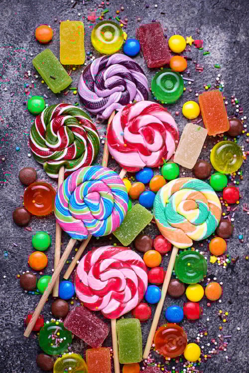 Preview: Assortment of colorful candies and lollipops