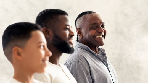 Preview: Three Generations Of Men. Happy Black Granddad Looking At Son And Grandson