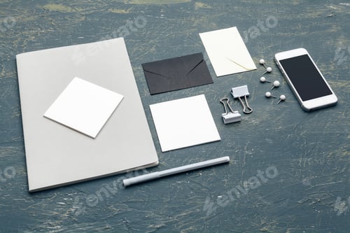 Preview: Stationery mock up on wooden background. Responsive design template. Branding identity mock up