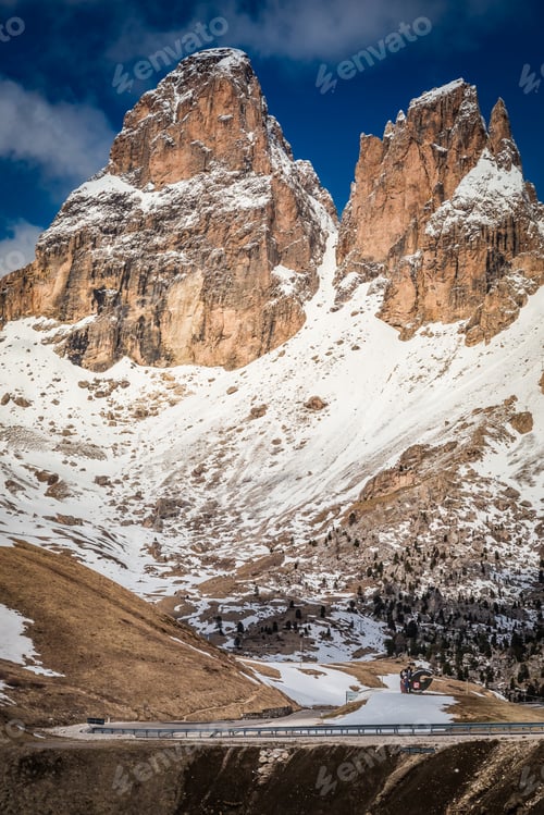 Preview: Road and the great peak in the Dolomites, Italy