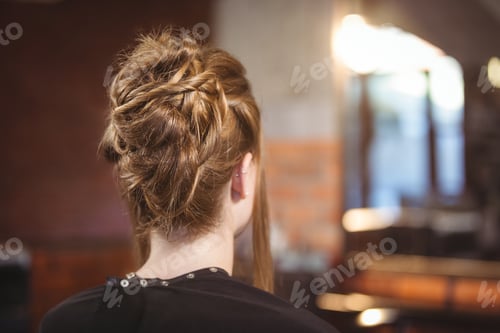Preview: Rear view of woman with updo hairstyle