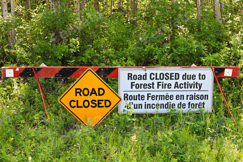 Preview: A road closed due to fire activity sign