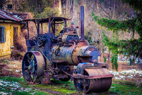 Preview: Old decayed rusty agricultural tractor abandoned in countryside