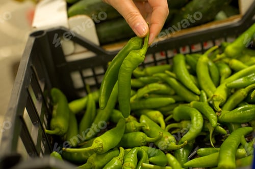 Preview: Woman'S Hand Choosing Peas In Supermarket. Concept Of Healthy Food, Bio, Vegetarian, Diet.