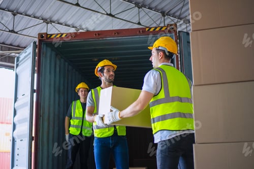 Preview: Blue collar workers are working at warehouse.