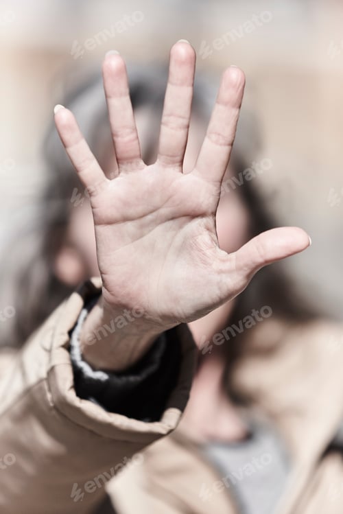 Preview: Stop female abuse. Woman against violence. Social victim. Protection