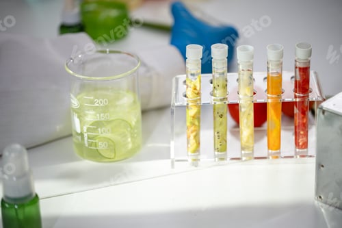 Preview: Natural organic green botany laboratory with scientific glassware, Alternative herb medicine care