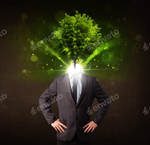 Preview: Man With Green Tree Head Concept On Brown Background