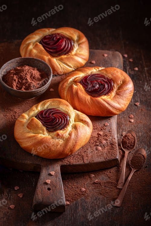 Preview: Delicious chocolate pudding yeast cake as traditional dessert.