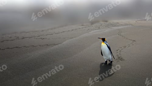 Preview: Penguin walking on the beach in South Georgia, with blurred background