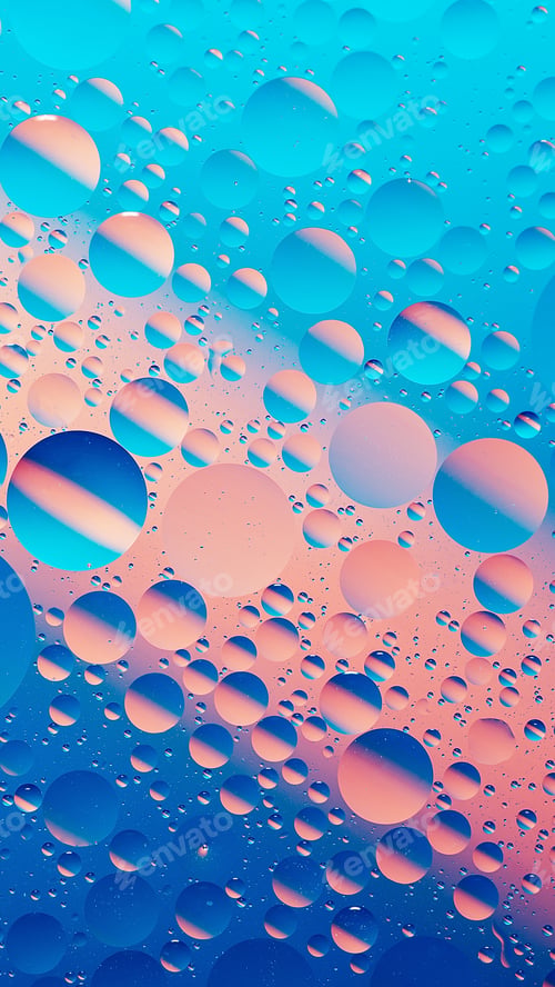 Preview: oil with bubbles on vibrant blue and pink background. Abstract background.