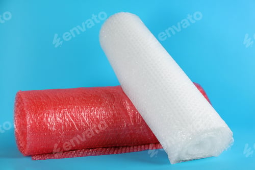 Preview: Bubble wrap rolls on light blue background