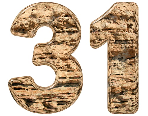 Preview: Numeral 31, thirty one, isolated on white, natural limestone
