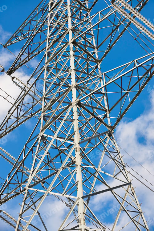 Aperçu: Power line tower. Energy industry. Industrial electricity distribution. Renewable production